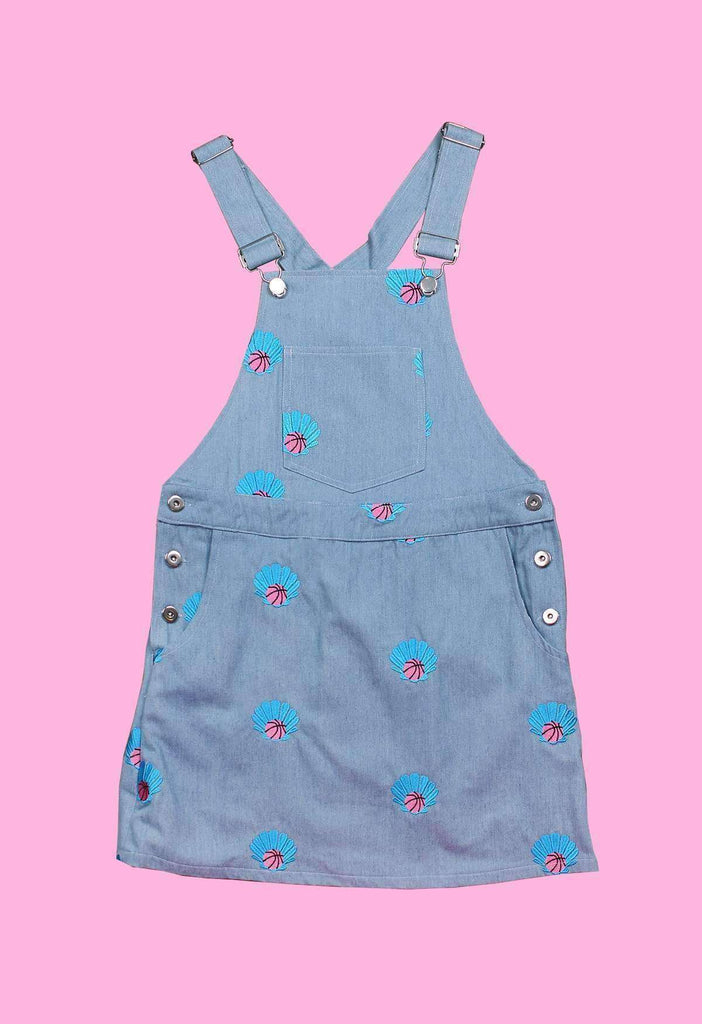 Clam Dunk Embroidered Denim Overall Dress - HAYLEY ELSAESSER 
