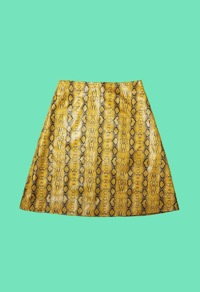Yellow Faux Snakeskin Skirt - HAYLEY ELSAESSER 