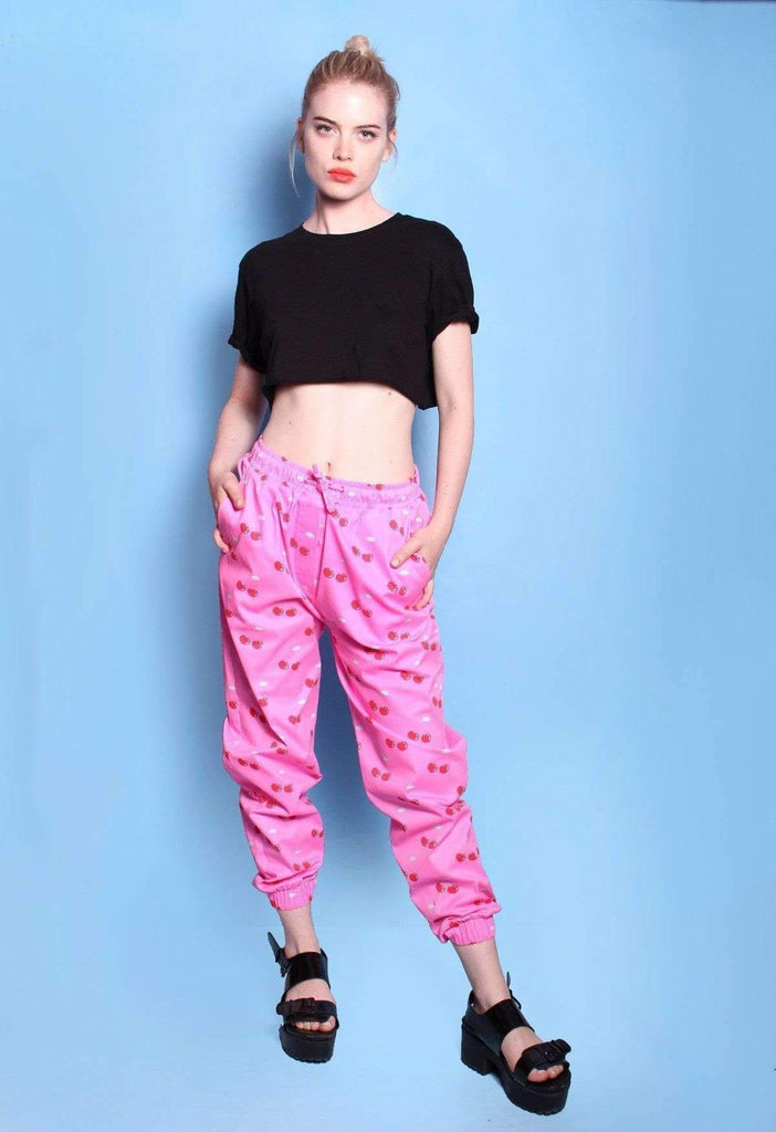 Pink Cherry Drawstring Cotton Joggers - HAYLEY ELSAESSER 