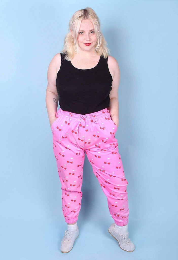 Pink Cherry Drawstring Cotton Joggers - HAYLEY ELSAESSER 
