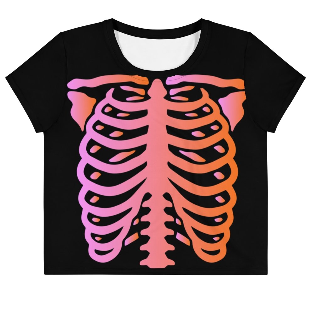 Black and Pink Skeleton Cropped Tee - HAYLEY ELSAESSER 