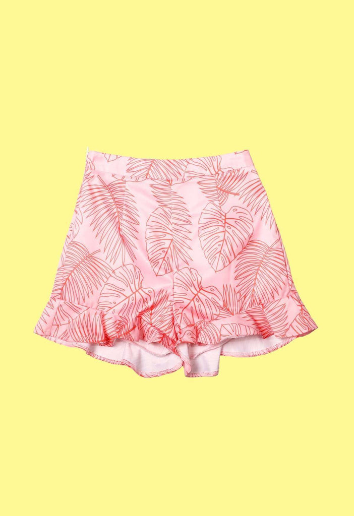Coral Palm Frilly Short Shorts - HAYLEY ELSAESSER 