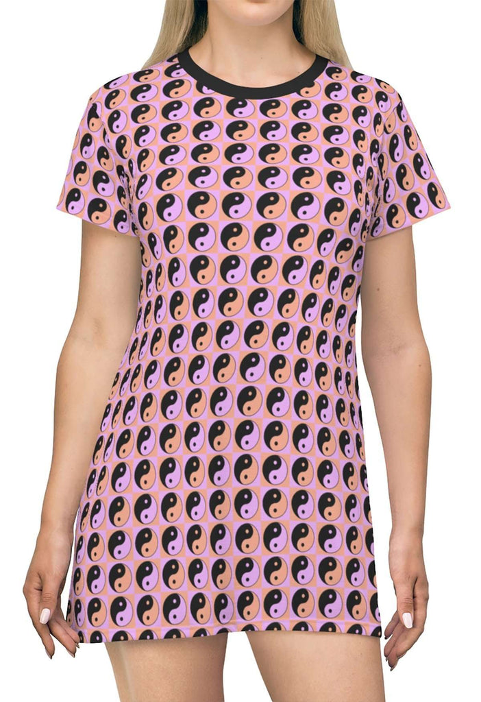 Checkered Yin Yang Print Tee Mini Dress - HAYLEY ELSAESSER 