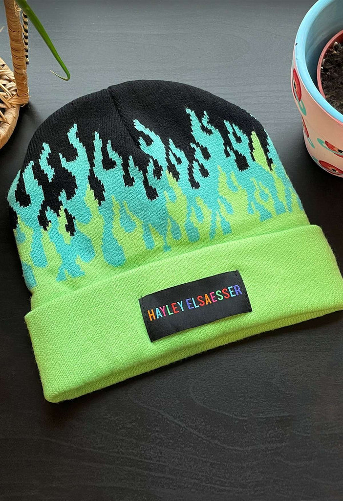 Flame Print Knit Beanie - HAYLEY ELSAESSER 