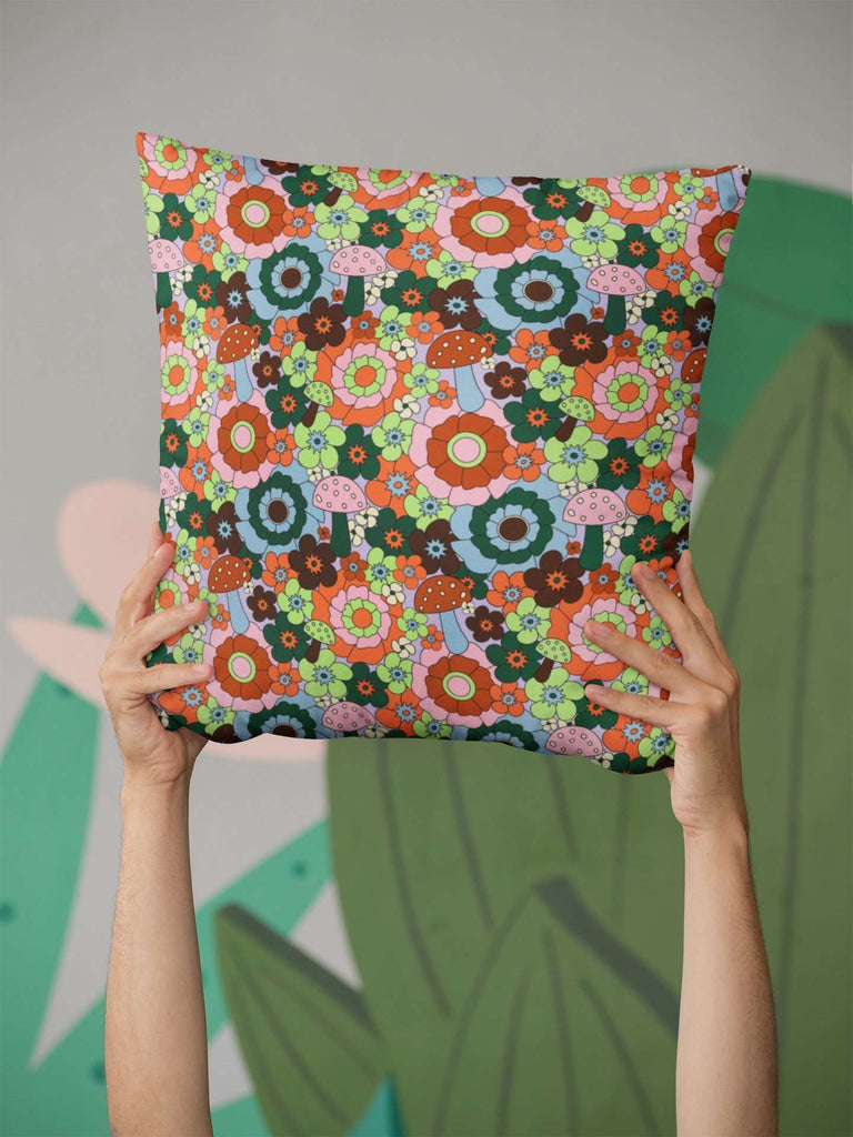 Mushroom Floral Print Throw Pillow - HAYLEY ELSAESSER 