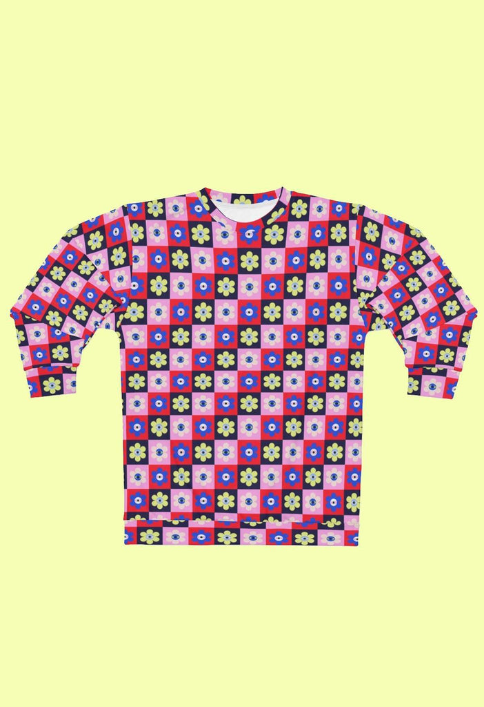 Eye Flower Checkered Print Crewneck - HAYLEY ELSAESSER 