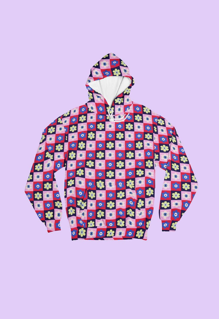 Eye Flower Checkered Print Hoodie - HAYLEY ELSAESSER 